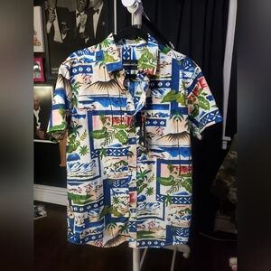 Men's Hawaiian Button Down Shirt Vertical Sport Slim Fit size Large